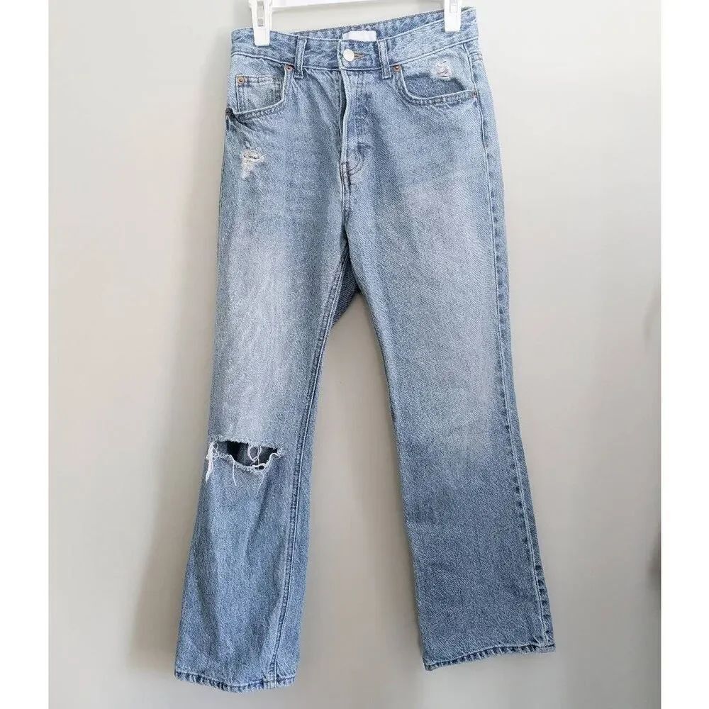 H&M Button Fly Straight Leg Ripped Jeans
